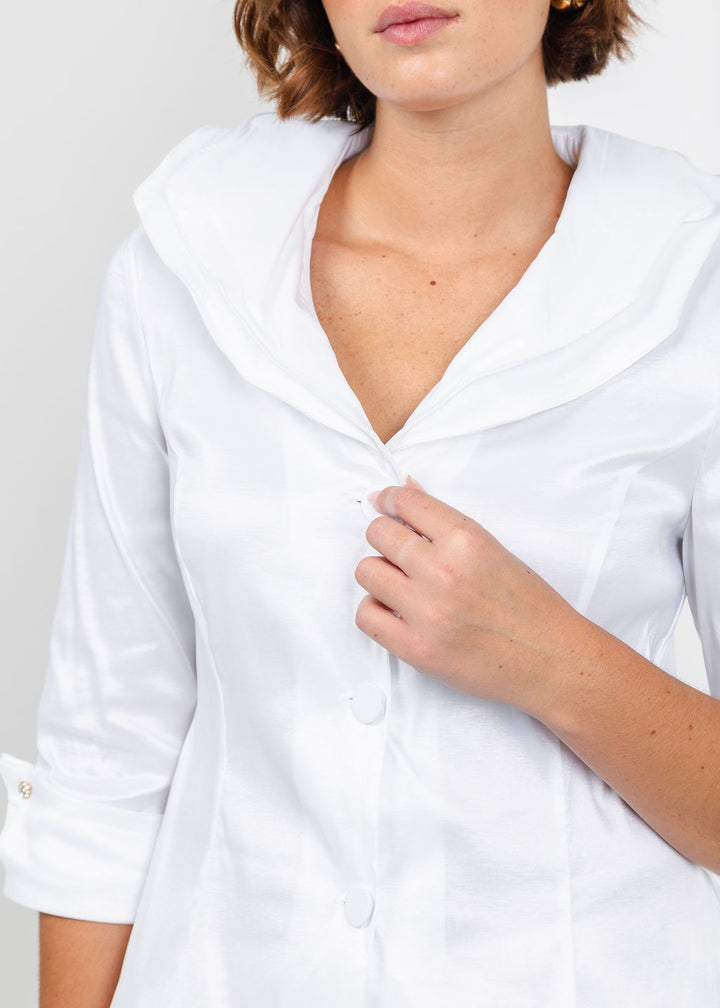 Joseph Ribkoff Double Lapel Collar Blouse in Vanilla available at Barbara Katz