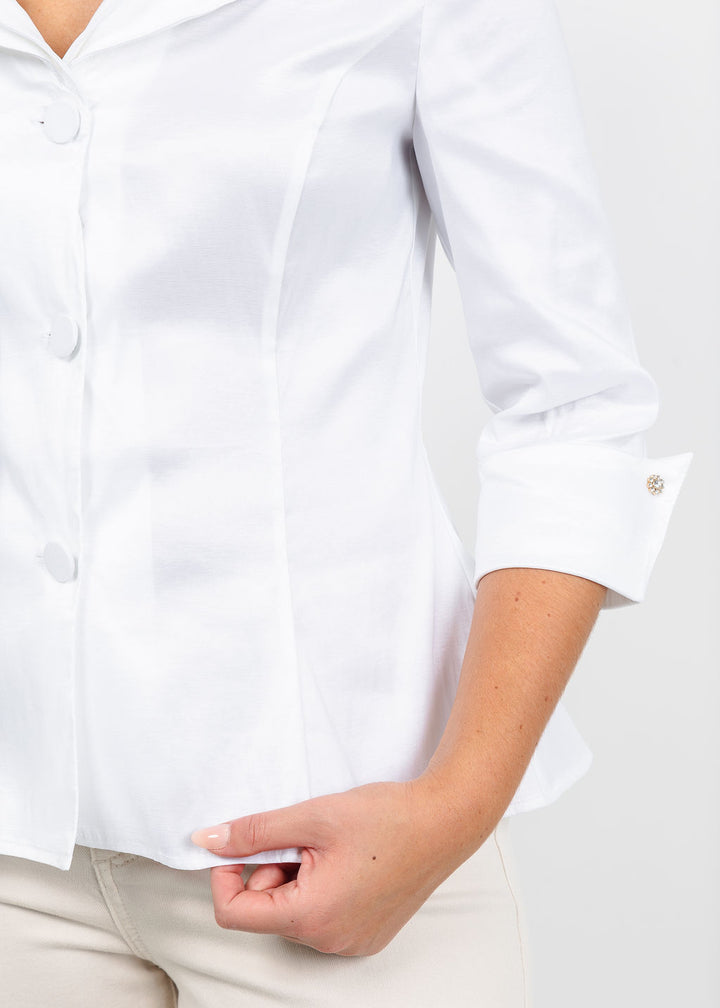 Joseph Ribkoff Double Lapel Collar Blouse in Vanilla available at Barbara Katz