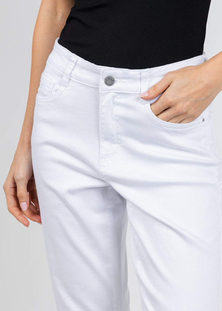 Joseph Ribkoff Featherweave Denim Straight Crop Jeans With Lace Embroidery in White available at Barbara Katz