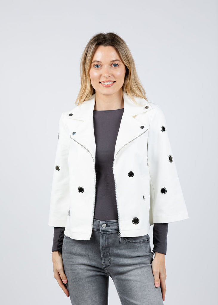 Joseph Ribkoff Foiled Faux Suede Swing Jacket With Grommets - Off