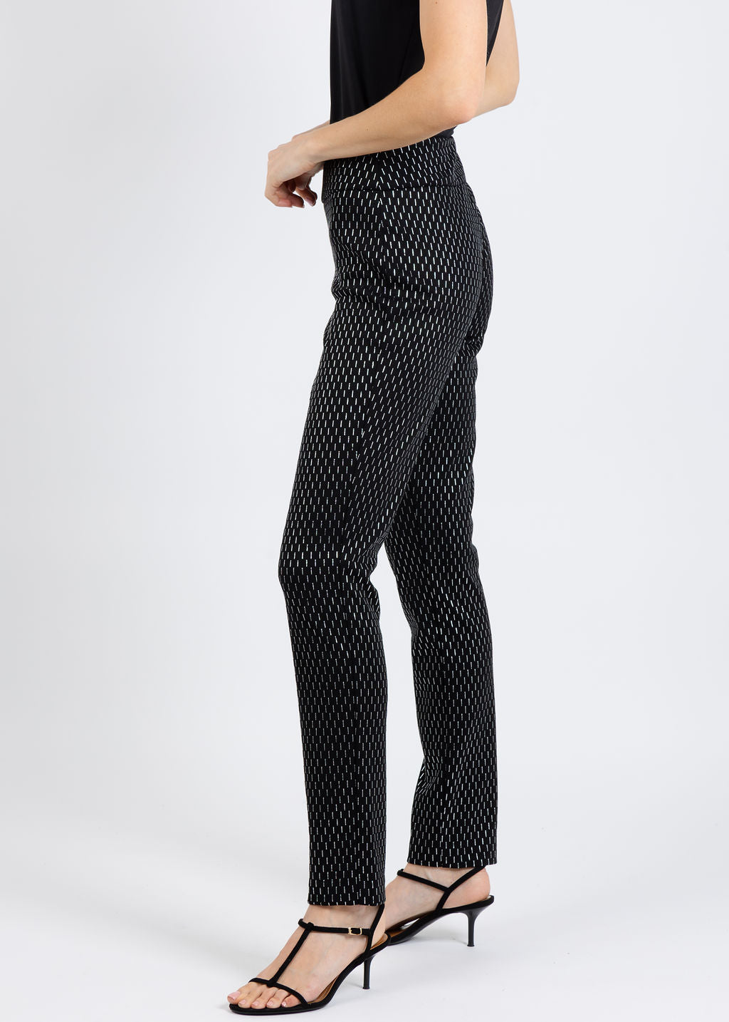 Joseph Ribkoff Foiled Heavy Knit Slim Fit Pants in Black/Silver available at Barbara Katz