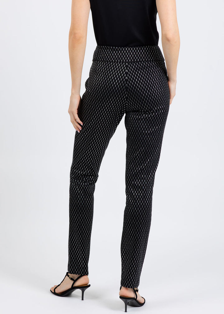 Joseph Ribkoff Foiled Heavy Knit Slim Fit Pants in Black/Silver available at Barbara Katz