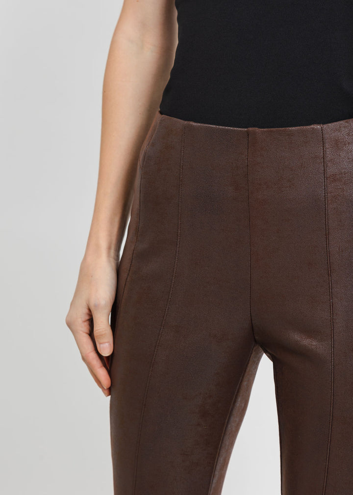 Joseph Ribkoff Foiled Knit Slim-Fit Pant in Brown available at Barbara Katz