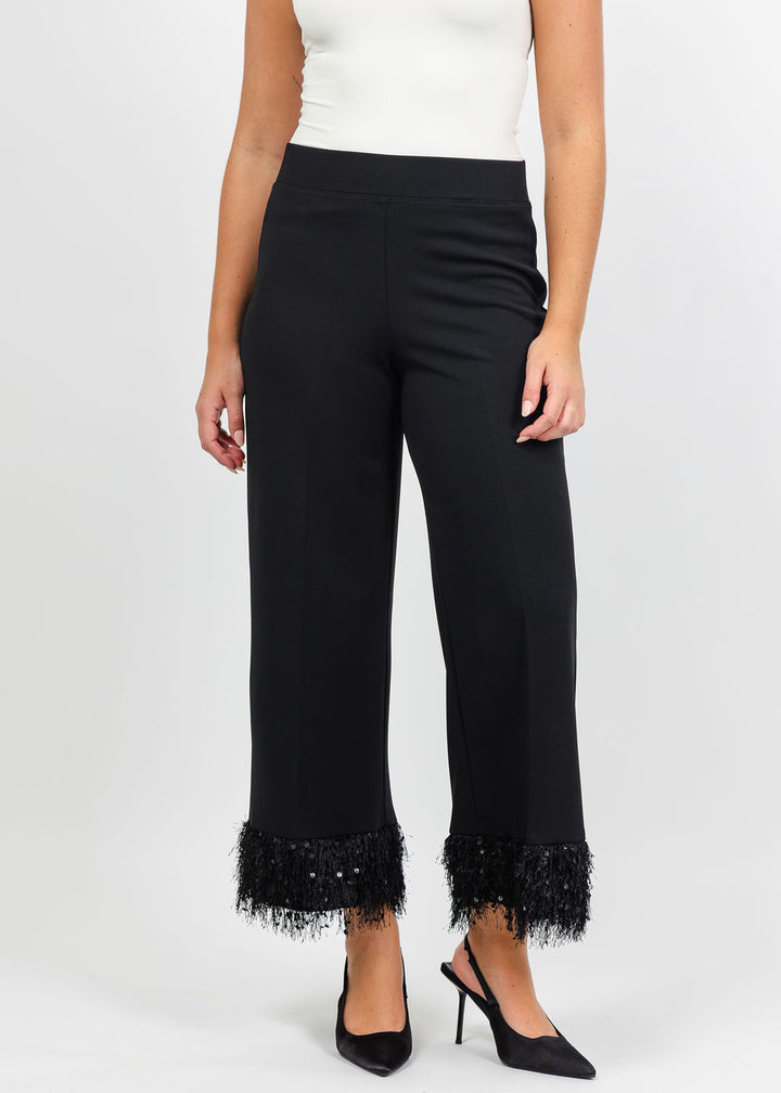 Joseph Ribkoff Fringed Flared Pant in Black available at Barbara Katz
