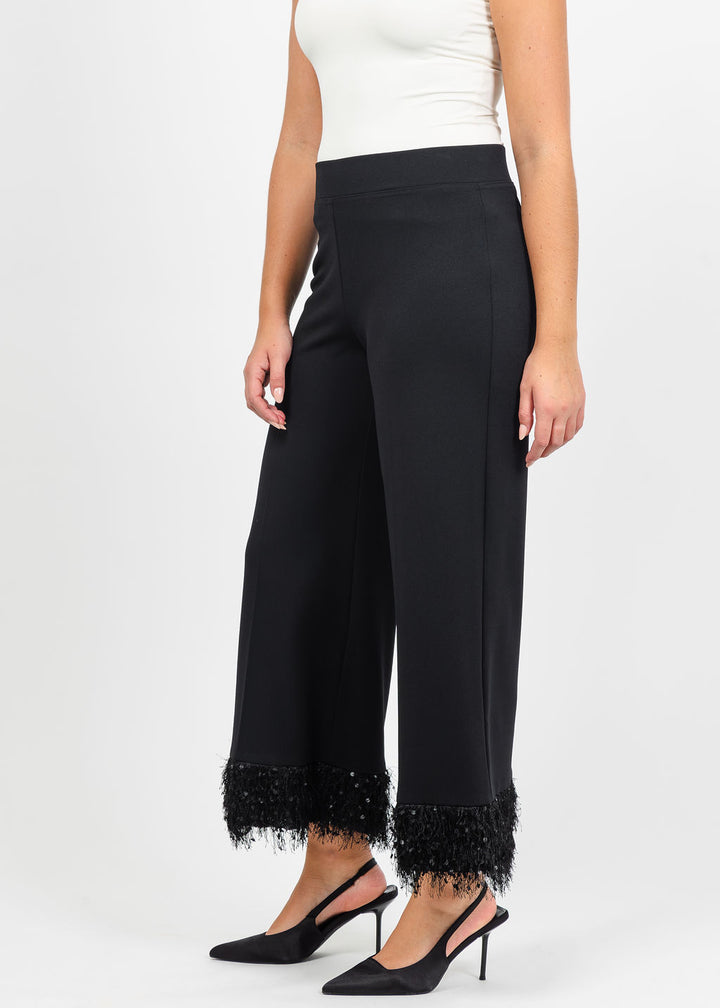 Joseph Ribkoff Fringed Flared Pant in Black available at Barbara Katz