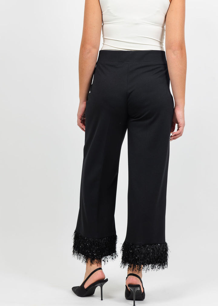 Joseph Ribkoff Fringed Flared Pant in Black available at Barbara Katz