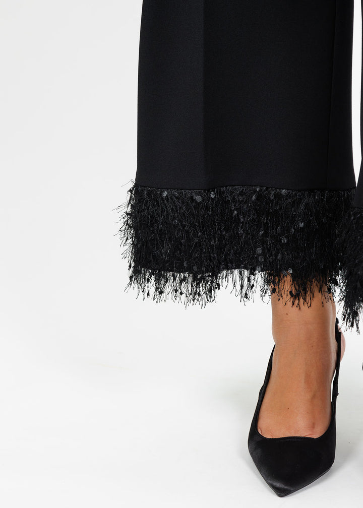 Joseph Ribkoff Fringed Flared Pant in Black available at Barbara Katz