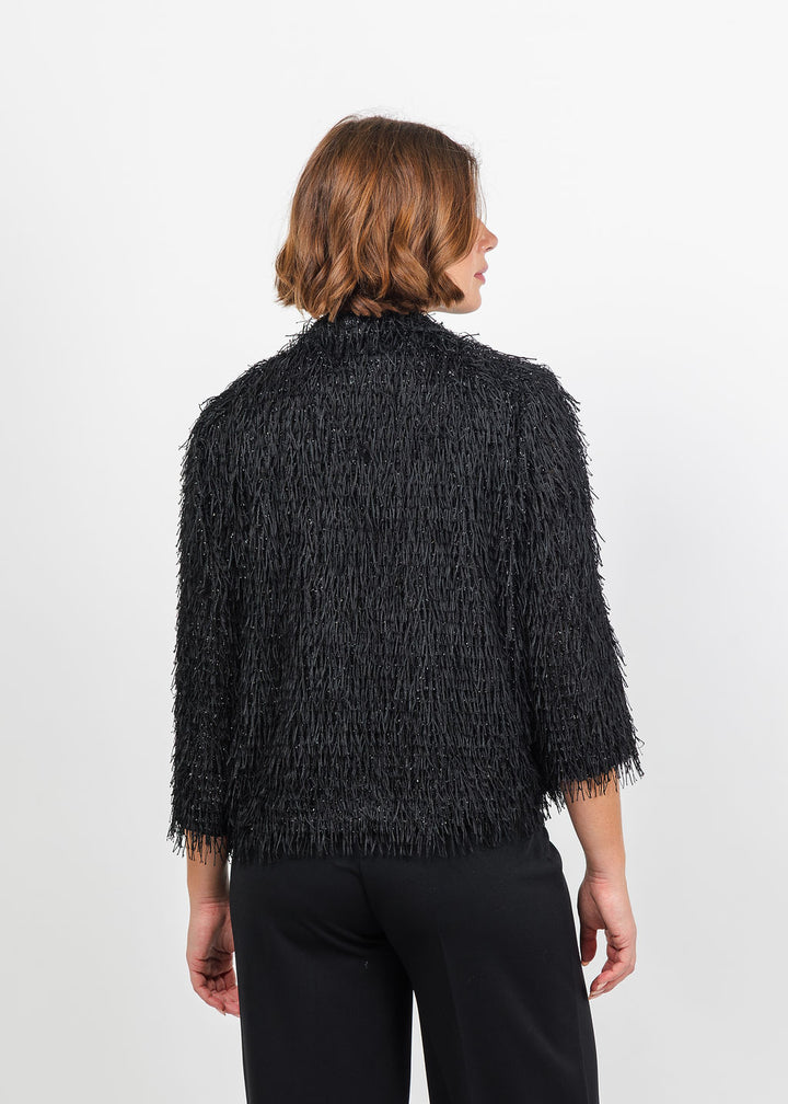 Joseph Ribkoff Fringed Short Blazer in Black available at Barbara Katz