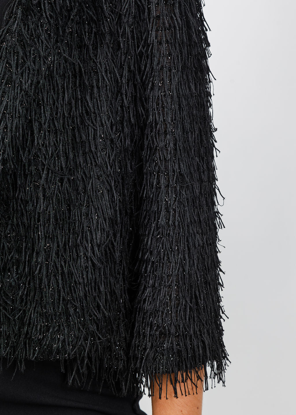 Joseph Ribkoff Fringed Short Blazer in Black available at Barbara Katz