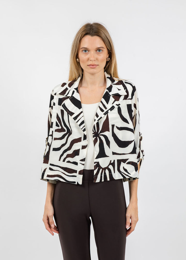 Joseph Ribkoff Gauze Tropical Print Boxy Blazer in Beige/Multi available at Barbara Katz