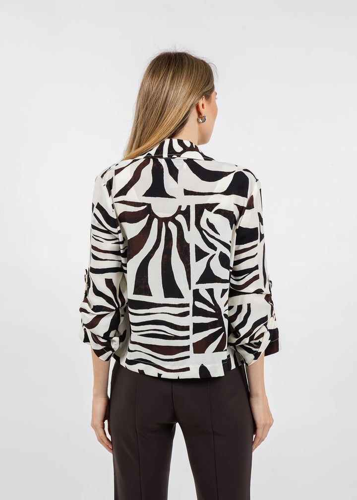 Joseph Ribkoff Gauze Tropical Print Boxy Blazer in Beige/Multi available at Barbara Katz