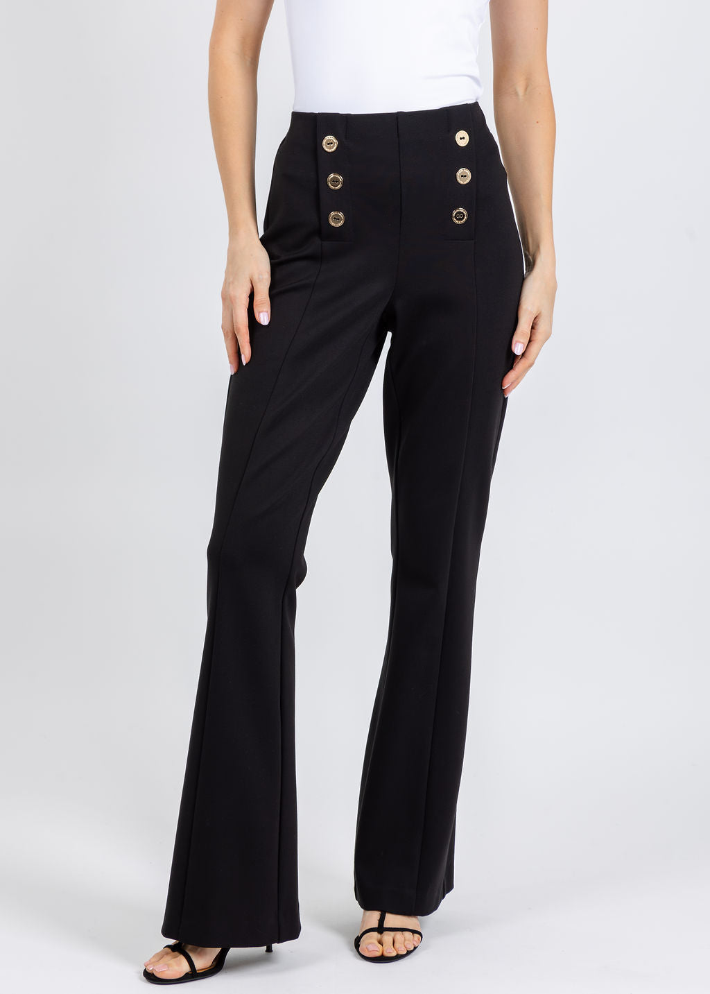 Joseph Ribkoff Heavy Knit Flared Pull-On Pants in Black available at Barbara Katz