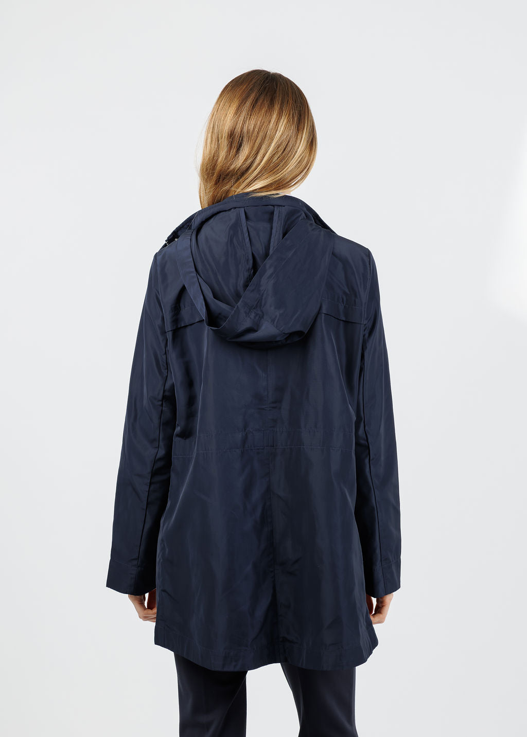 Joseph Ribkoff Imitation Memory Anorak With Hidden Hood in Navy available at Barbara Katz