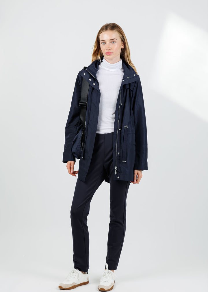 Joseph Ribkoff Imitation Memory Anorak With Hidden Hood in Navy available at Barbara Katz