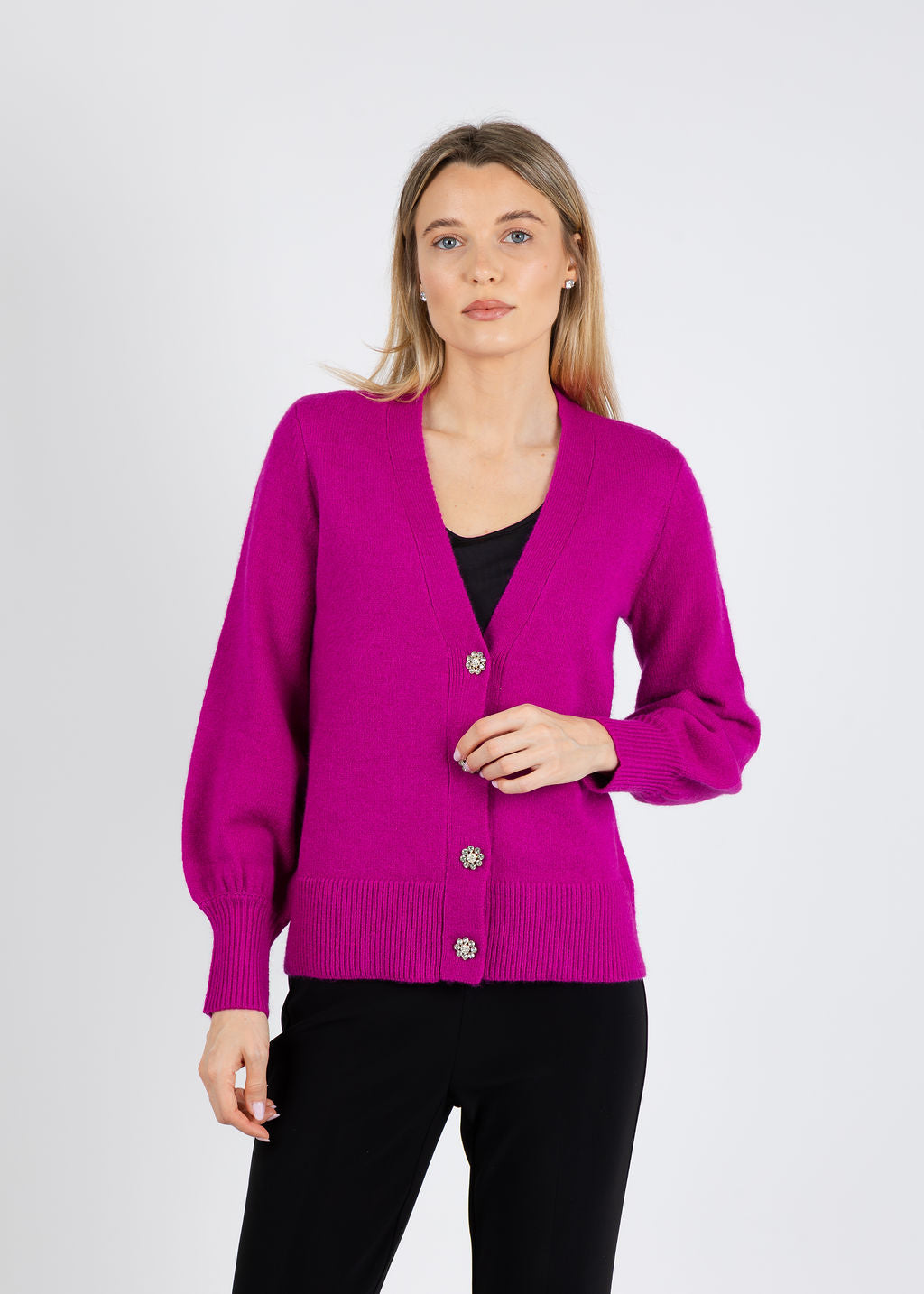 Joseph Ribkoff Jewel Button Cardigan in Cosmos available at Barbara Katz