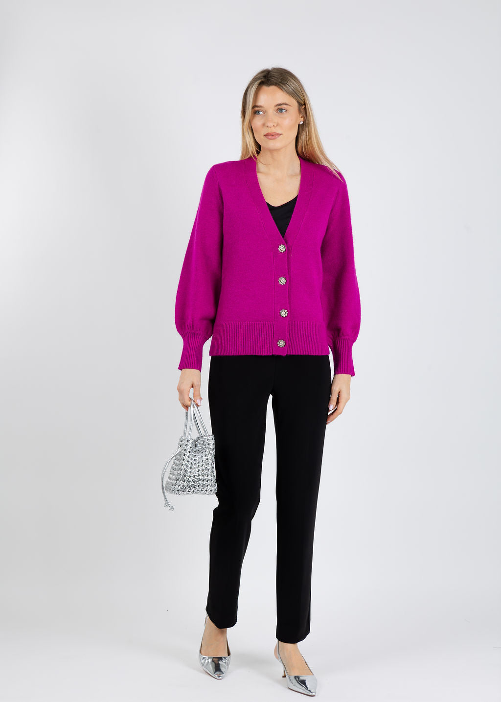 Joseph Ribkoff Jewel Button Cardigan in Cosmos available at Barbara Katz