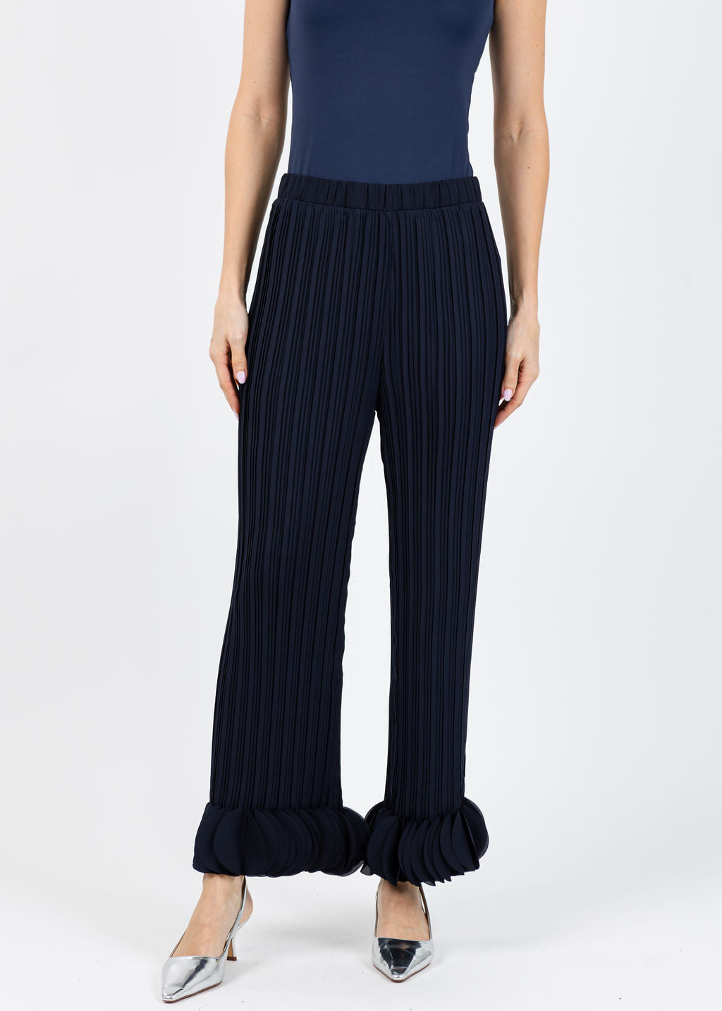 Joseph Ribkoff Joa Ruffle Pants in Navy available at Barbara Katz