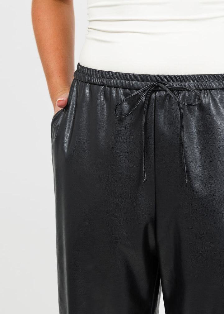 Joseph Ribkoff Leatherette Drawstring Pants in Black available at Barbara Katz