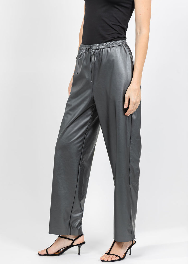 Joseph Ribkoff Leatherette Drawstring Pants in Gunmetal available at Barbara Katz