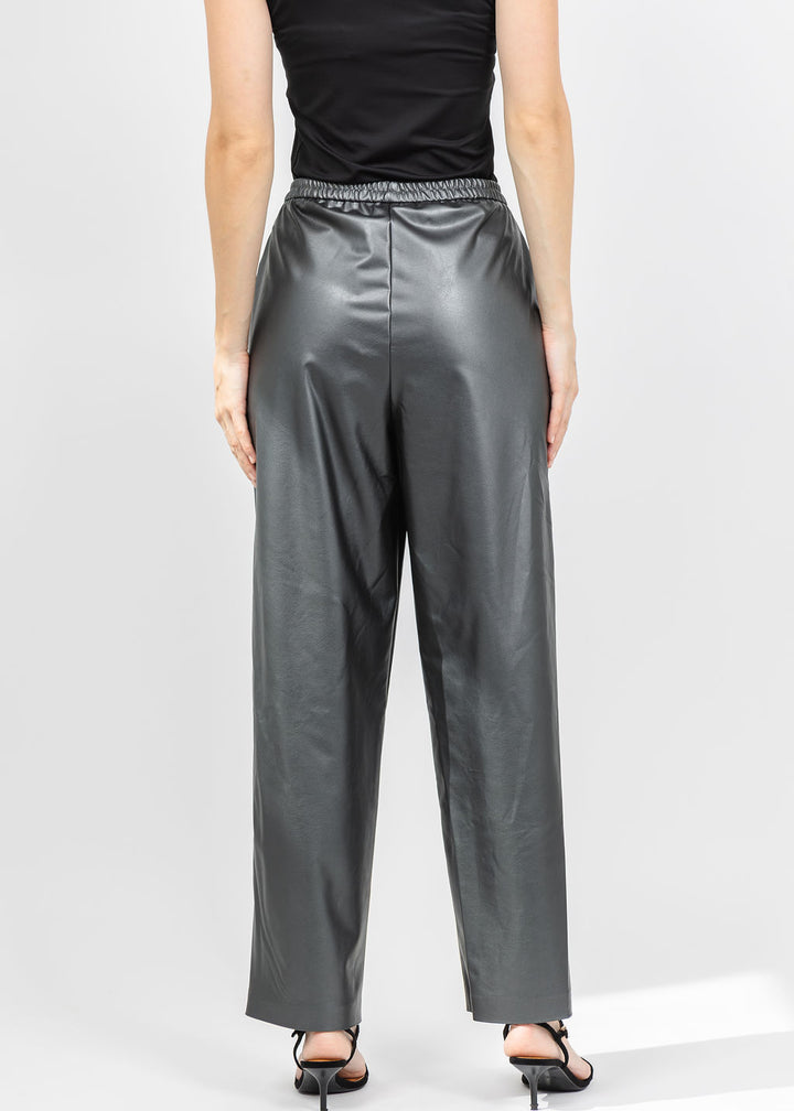 Joseph Ribkoff Leatherette Drawstring Pants in Gunmetal available at Barbara Katz