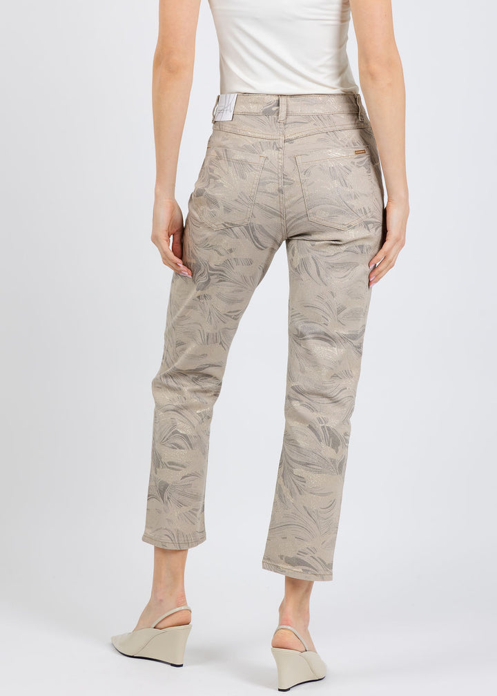 Joseph Ribkoff Metallic Abstract Crop Jeans in Taupe/Gol available at Barbara Katz