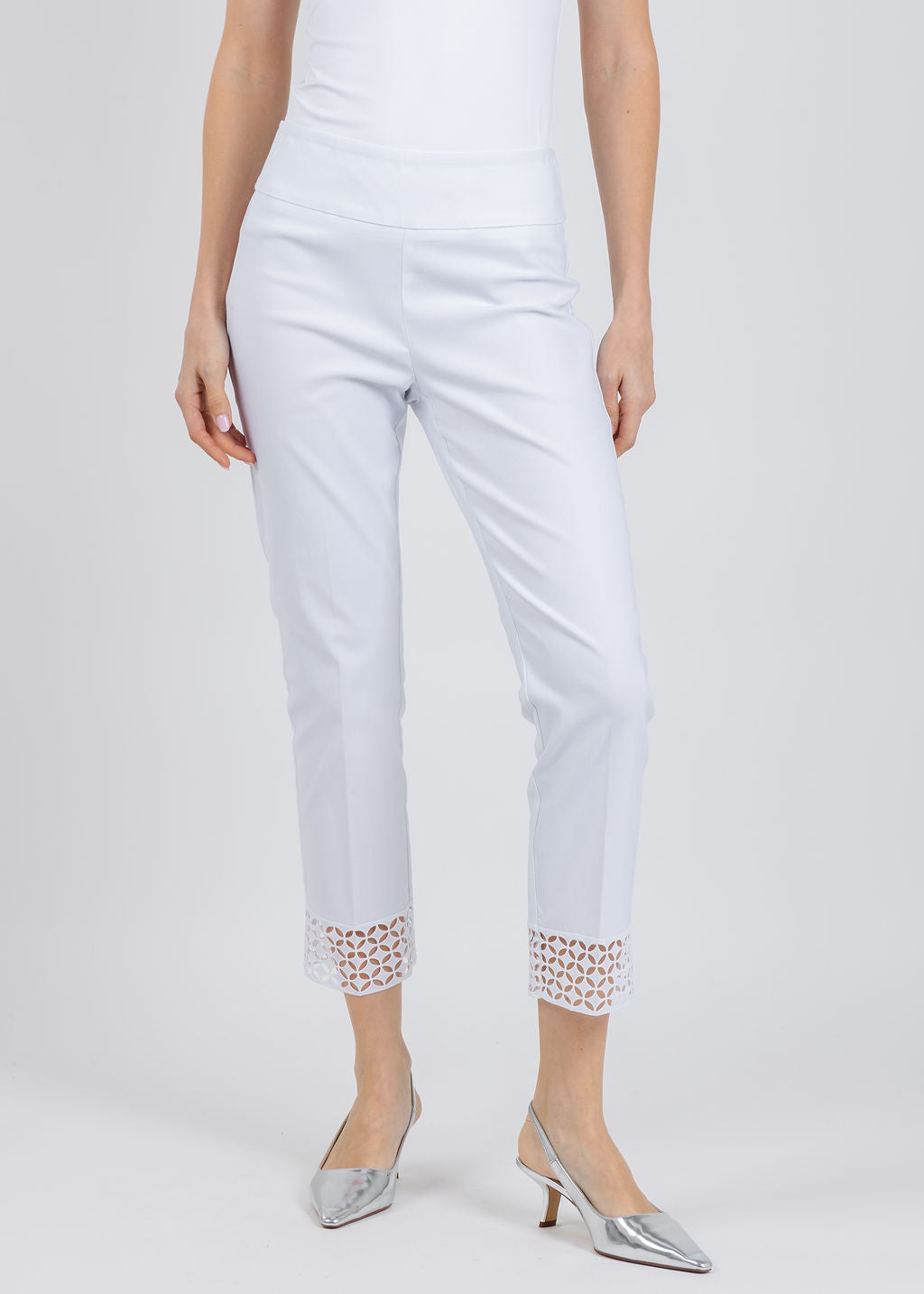 Joseph Ribkoff Millennium Pull-On Crop Pants in White available at Barbara Katz