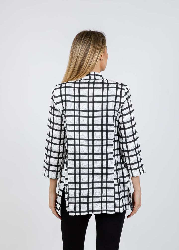 Joseph Ribkoff Plaid Print Boxy Blazer in Off White/Black available at Barbara Katz