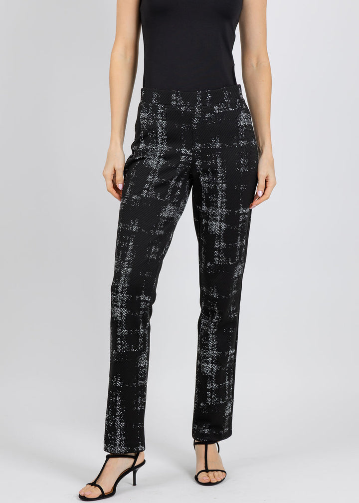 Joseph Ribkoff Plaid Print Pull-On Pants in Black/Off White available at Barbara Katz