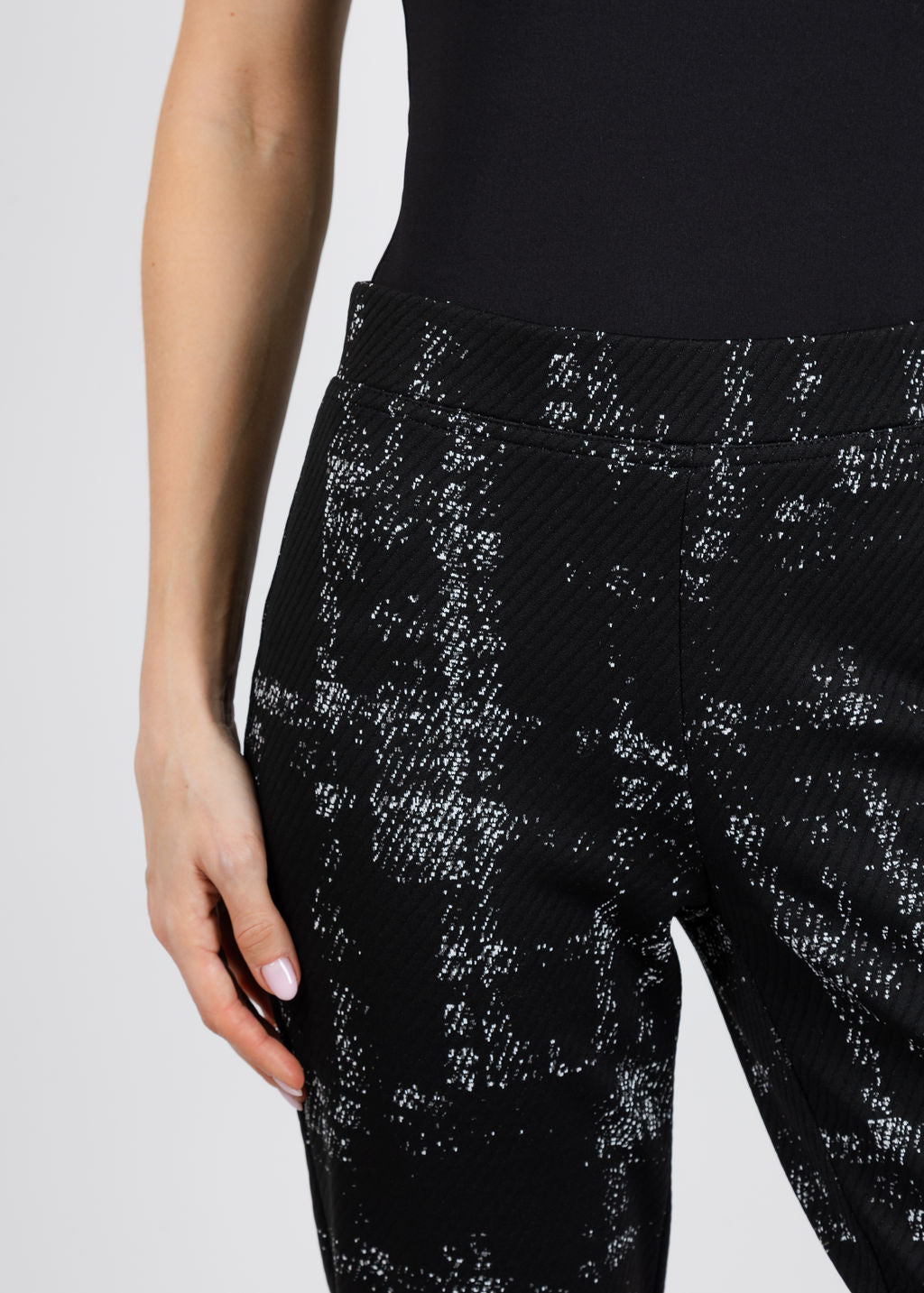 Joseph Ribkoff Plaid Print Pull-On Pants in Black/Off White available at Barbara Katz