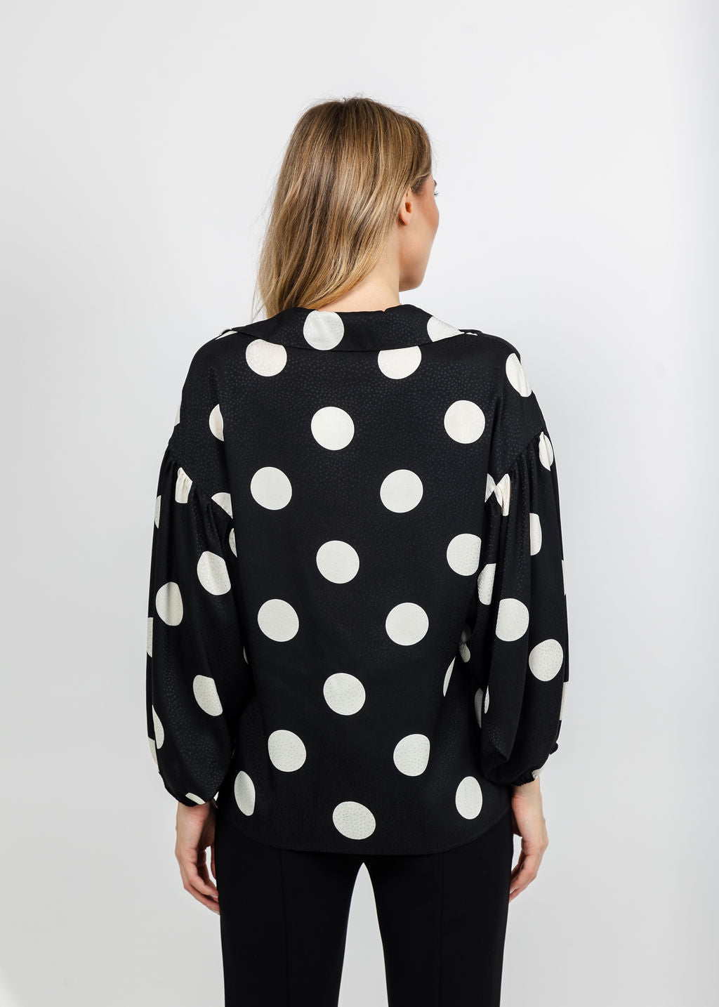 Joseph Ribkoff Polka Dot Satin Top - Black/Off White available at Barbara Katz