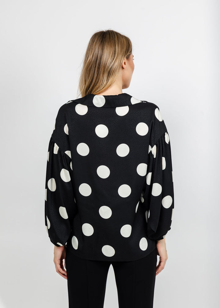 Joseph Ribkoff Polka Dot Satin Top - Black/Off White available at Barbara Katz