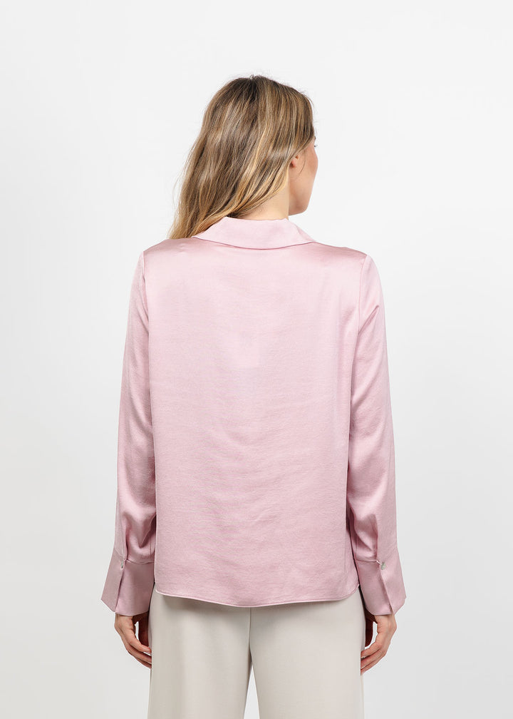 Joseph Ribkoff Recycled Satin Shirt Collar Top in Blush available at Barbara Katz