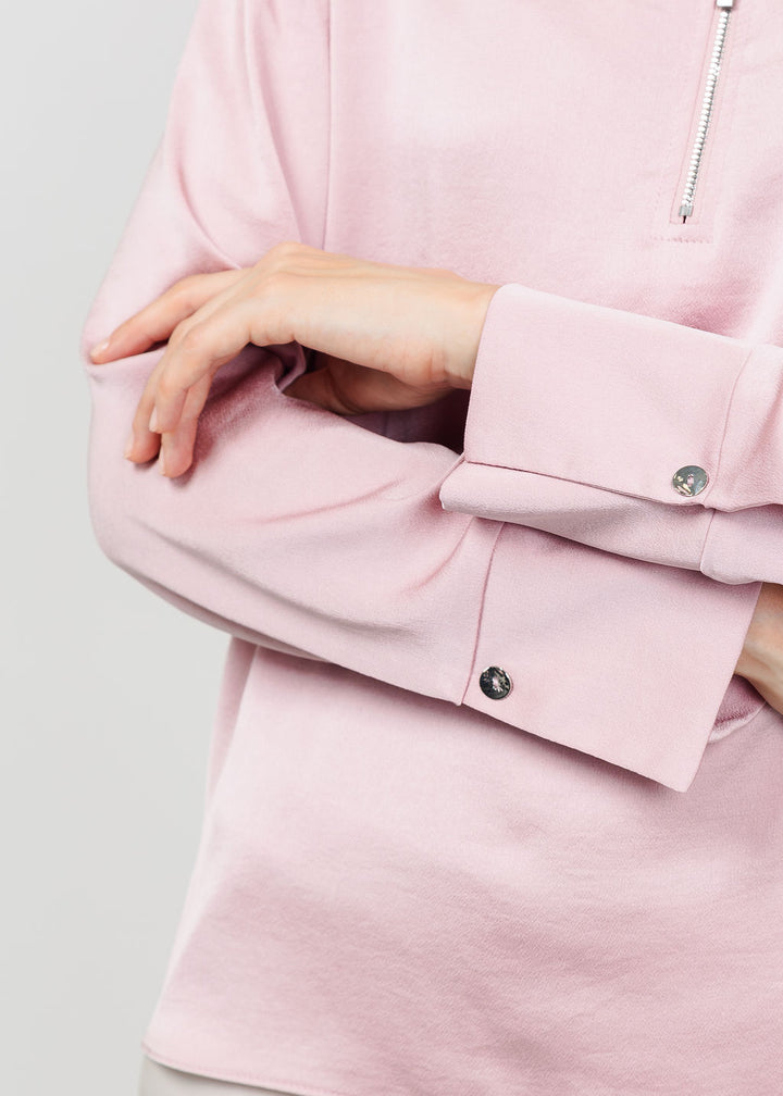 Joseph Ribkoff Recycled Satin Shirt Collar Top in Blush available at Barbara Katz