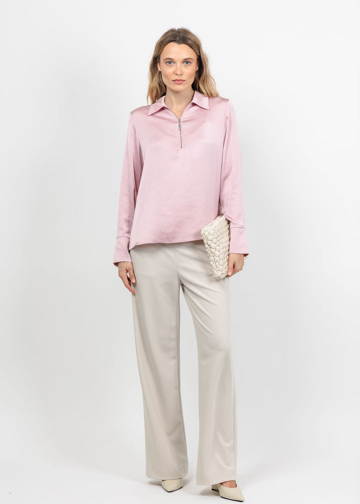 Joseph Ribkoff Recycled Satin Shirt Collar Top in Blush available at Barbara Katz
