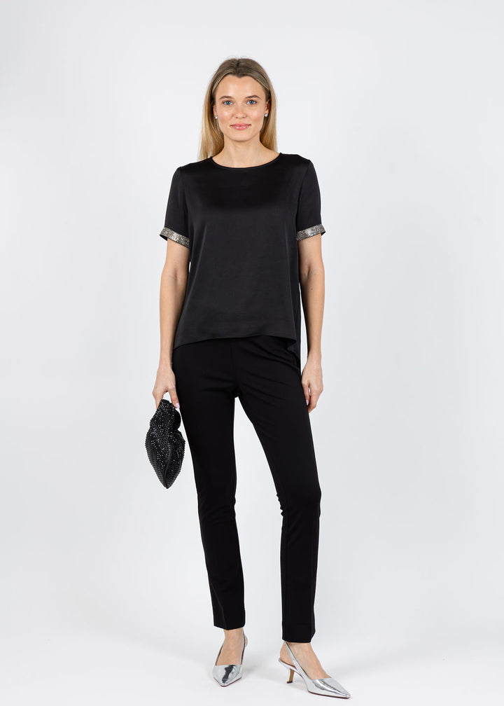 Joseph Ribkoff Rhinestone Trim Top in Black available at Barbara Katz