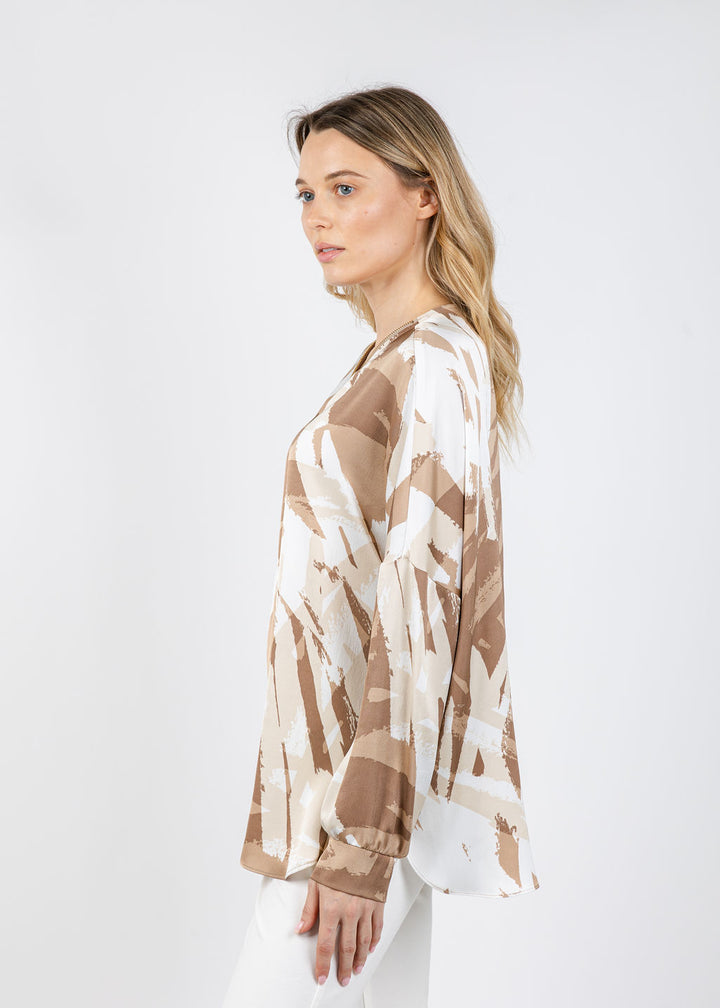 Joseph Ribkoff Satin Abstract Print Tunic in Beige/Off White available at Barbara Katz