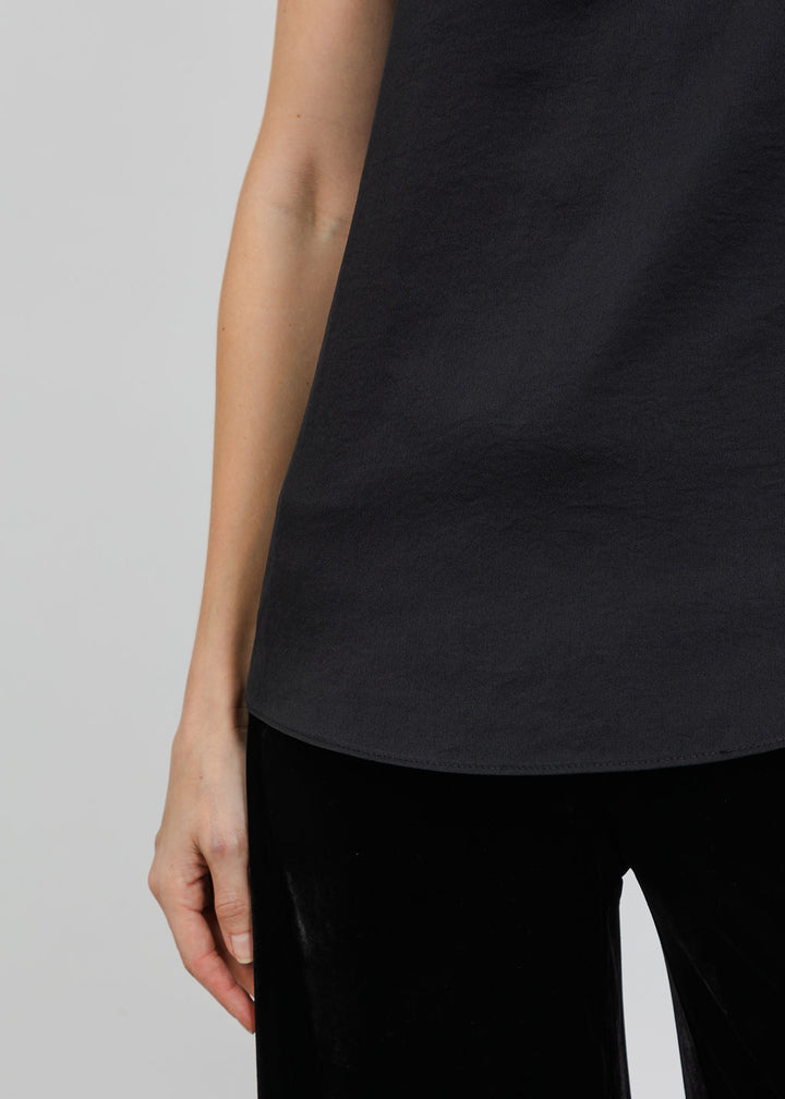 Joseph Ribkoff Satin Sleeveless V-Neck Top in Black available at Barbara Katz