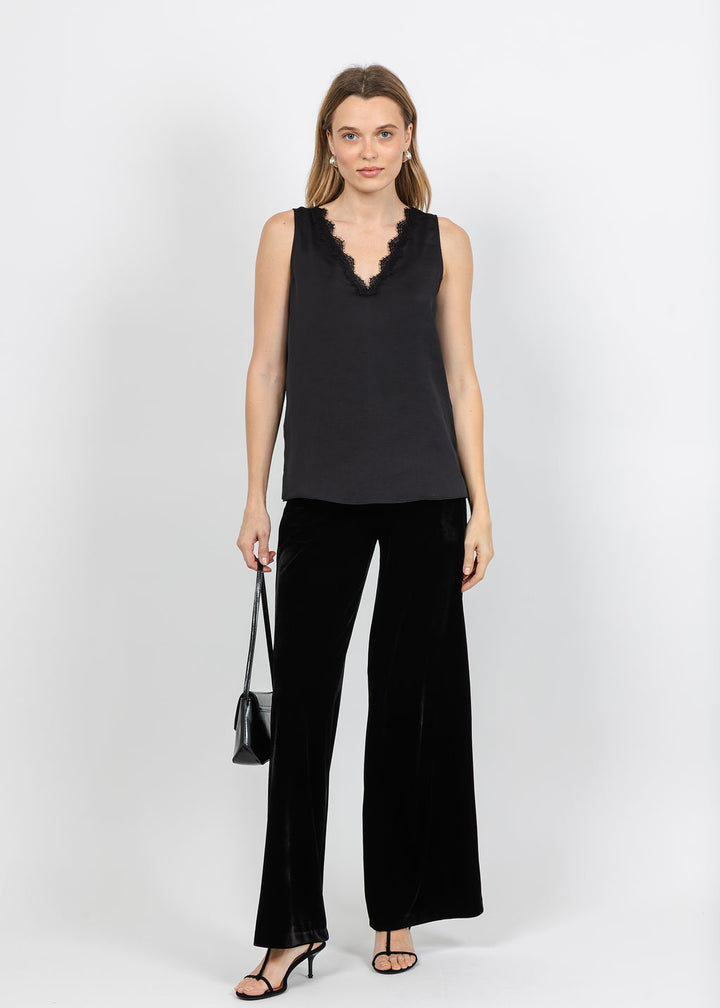 Joseph Ribkoff Satin Sleeveless V-Neck Top in Black available at Barbara Katz