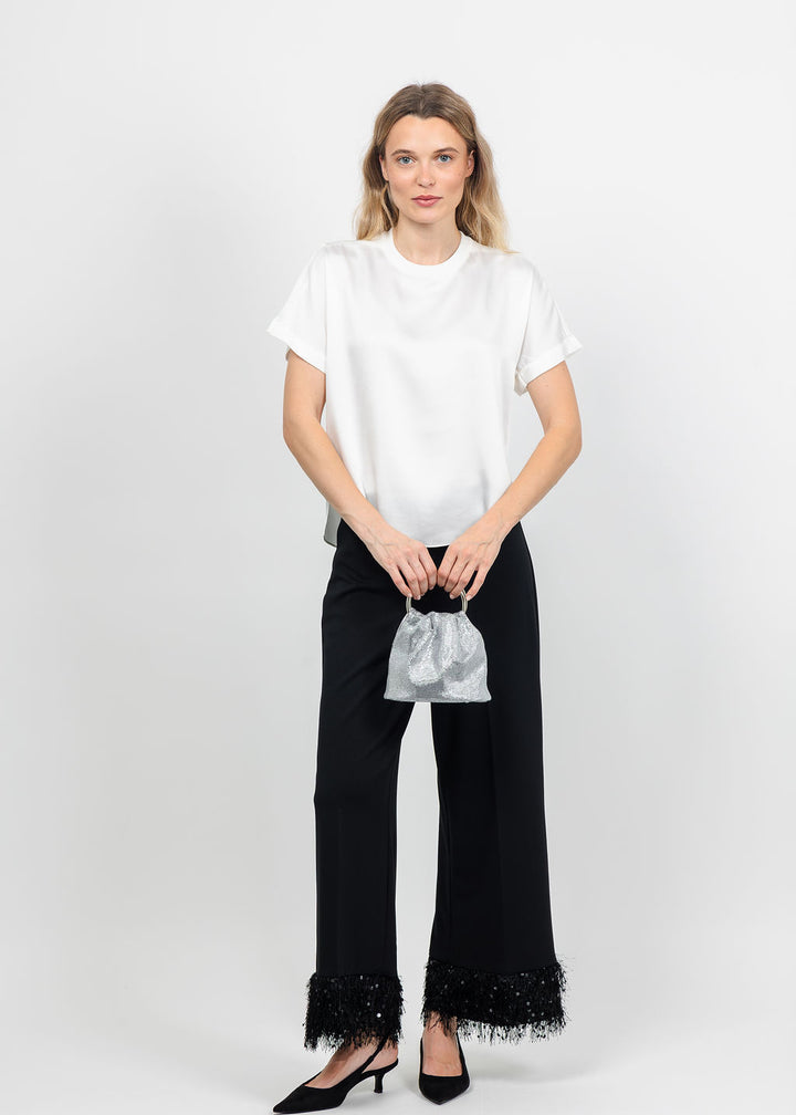 Joseph Ribkoff Scuba Crepe Fringe Cuff Wide Leg Pant in Black available at Barbara Katz