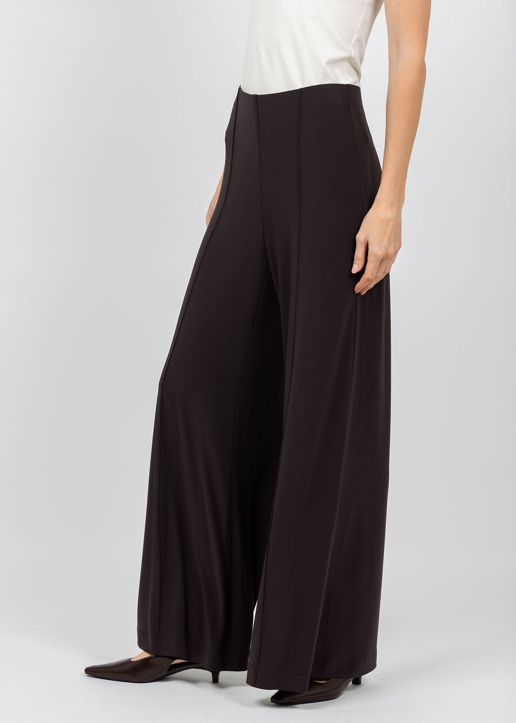 Joseph Ribkoff Silky Knit Pull-On Wide Leg Pants in Mocha available at Barbara Katz
