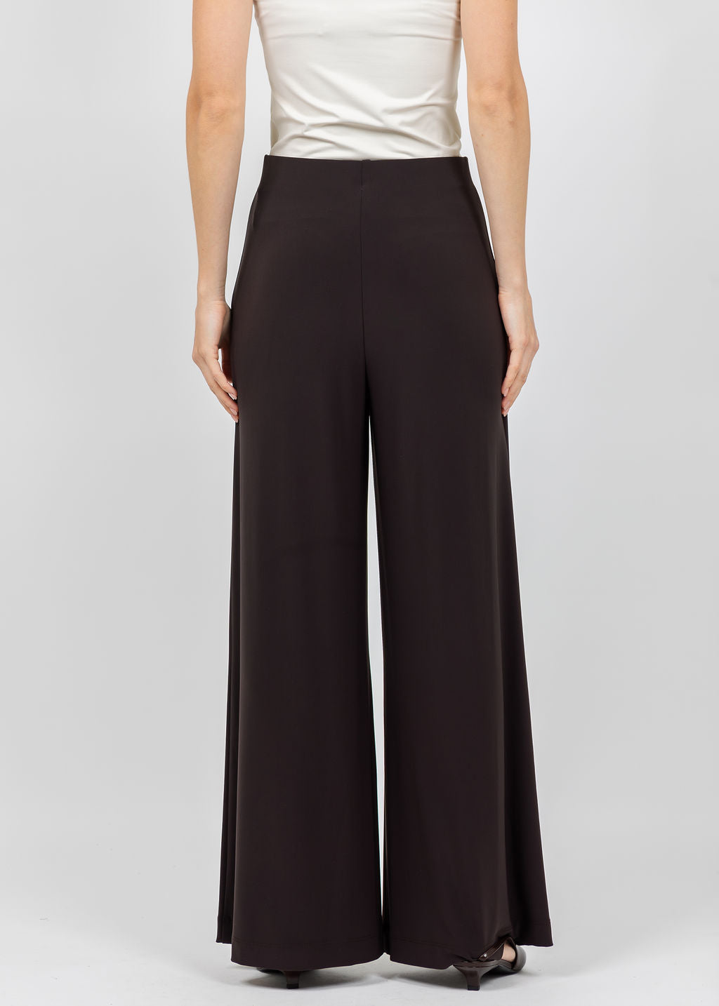 Joseph Ribkoff Silky Knit Pull-On Wide Leg Pants in Mocha available at Barbara Katz