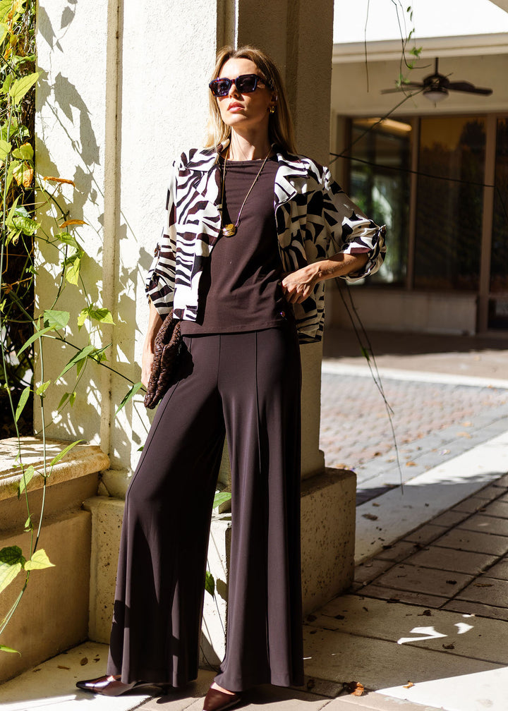 Joseph Ribkoff Silky Knit Pull-On Wide Leg Pants in Mocha available at Barbara Katz