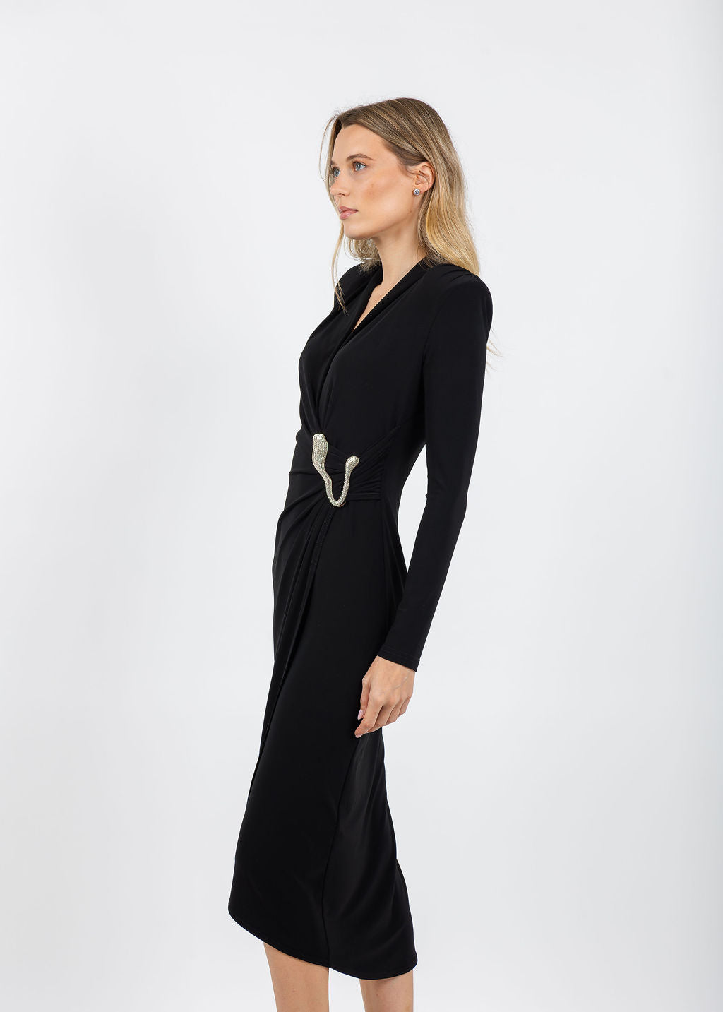 Joseph Ribkoff Silky Knit Sheath Dress in Black available at Barbara Katz