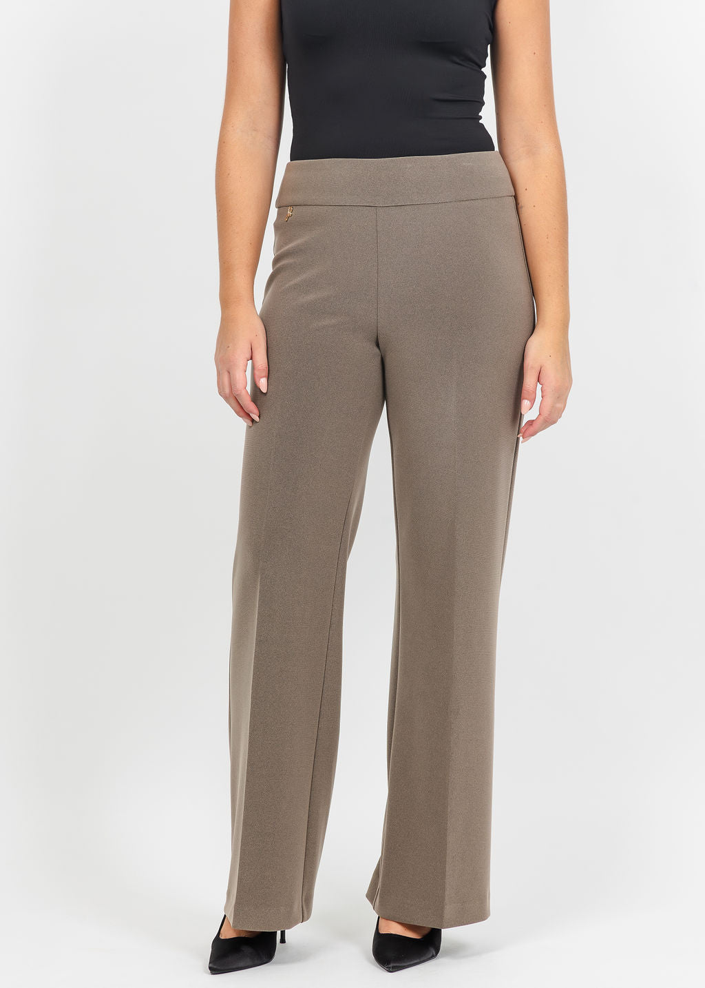 Joseph Ribkoff Silky Knit Wide-Leg Pull-On Pants in Taupe Melange available at Barbara Katz