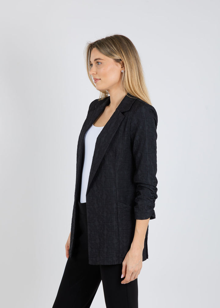 Joseph Ribkoff Woven Jacquard Texture Boxy Blazer in Black available at Barbara Katz