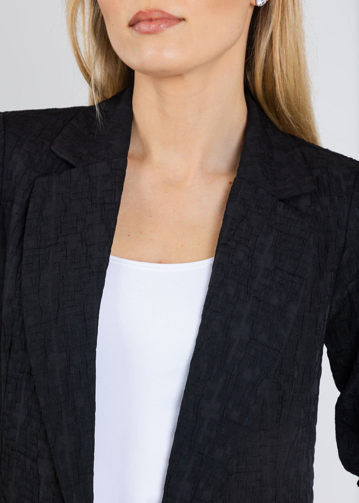 Joseph Ribkoff Woven Jacquard Texture Boxy Blazer in Black available at Barbara Katz