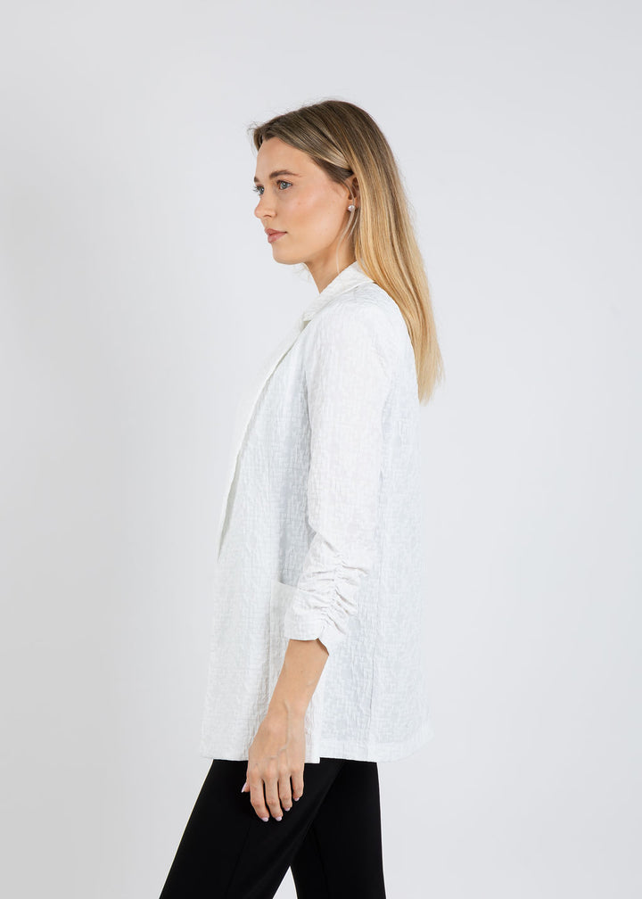 Joseph Ribkoff Woven Jacquard Texture Boxy Blazer in White available at Barbara Katz