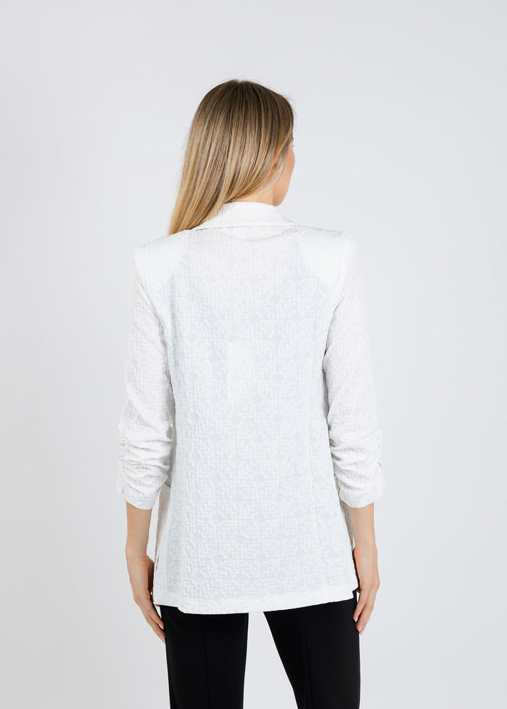 Joseph Ribkoff Woven Jacquard Texture Boxy Blazer in White available at Barbara Katz