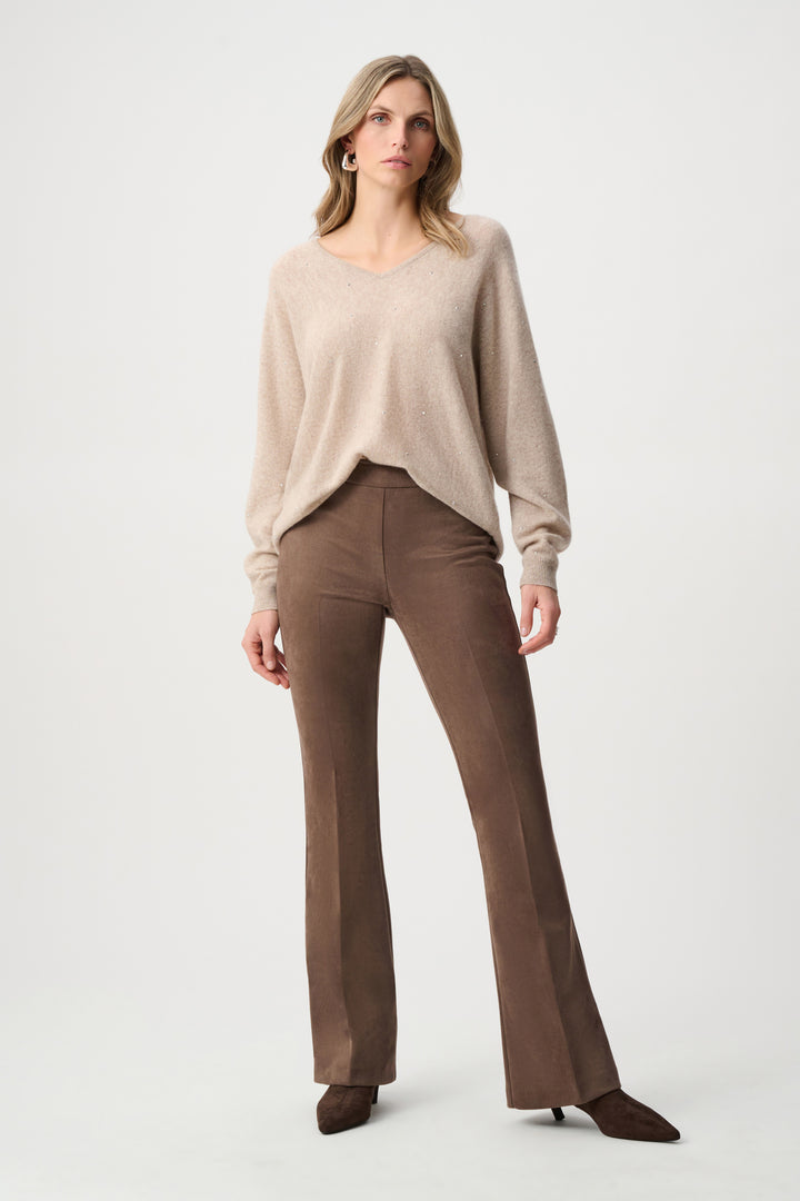 Joseph Ribkoff Cashmere Boxy Sweater With Rhinestone in Oatmeal available at Barbara Katz