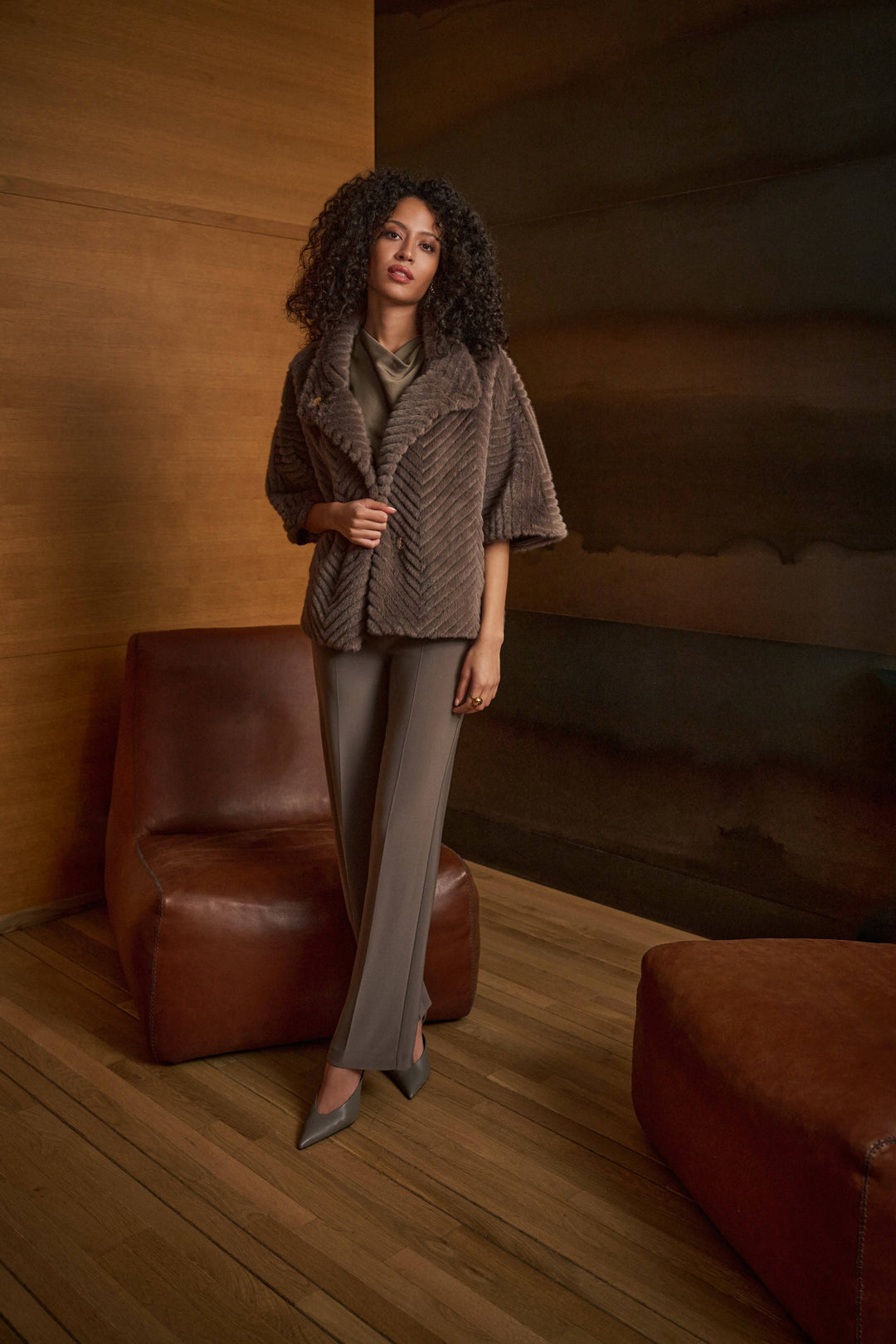 Joseph Ribkoff Classic Wide Leg Pants in Mink available at Barbara Katz